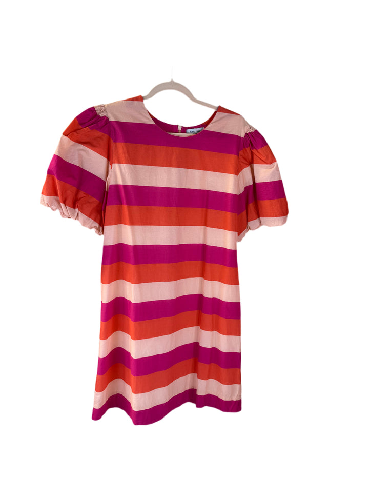 olivia james pink/orange striped dress (m)