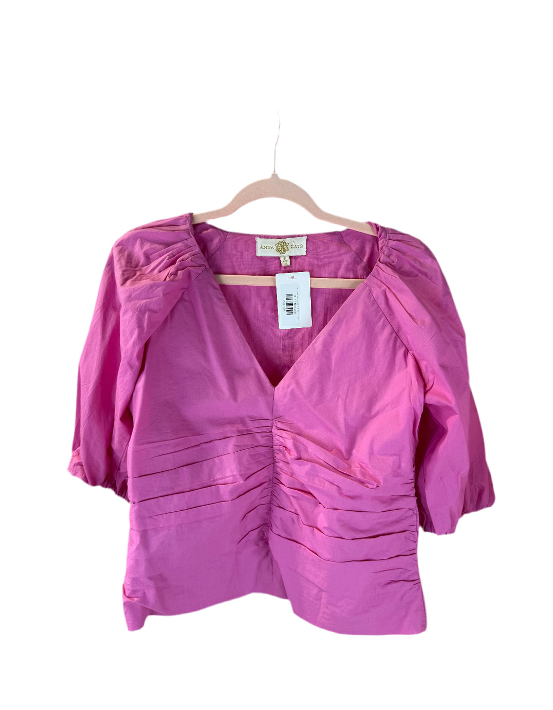 anna cate pink ruched puff sleeve top (m)