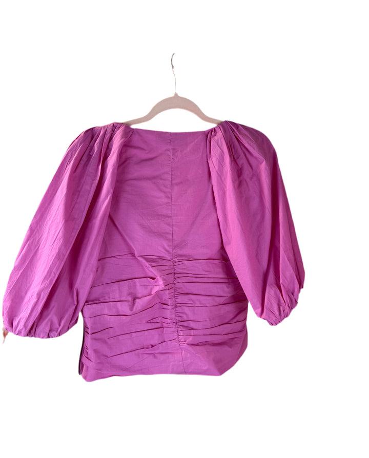anna cate pink ruched puff sleeve top (m)