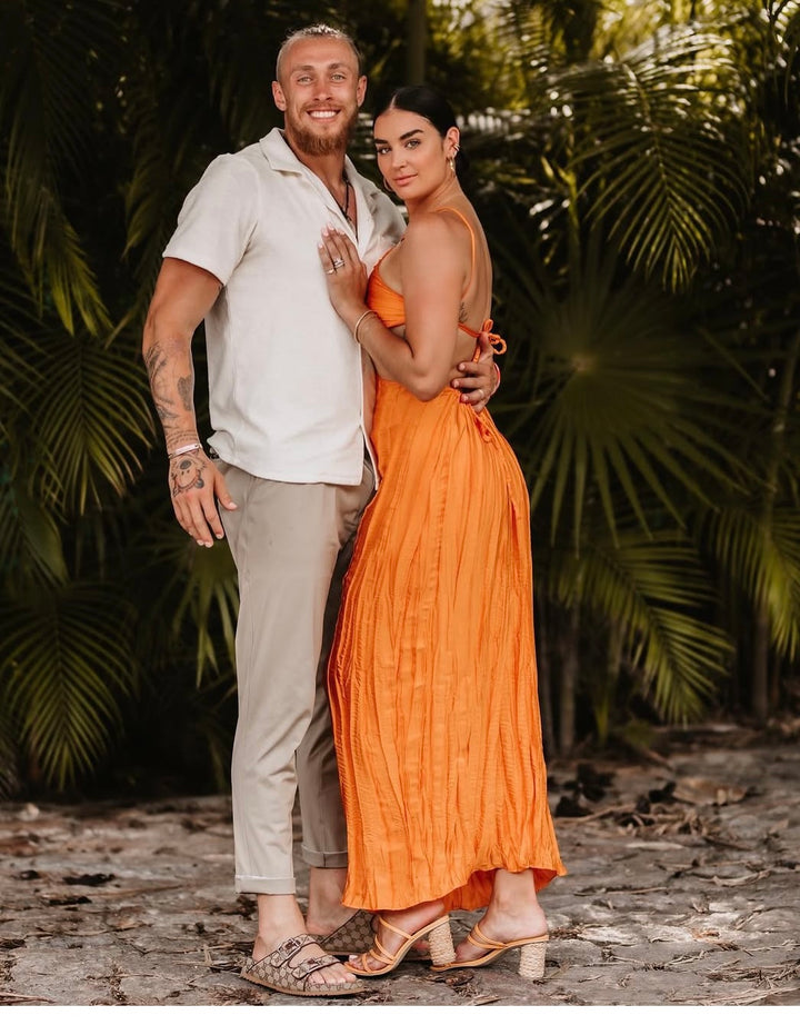 baobab orange satin maxi dress (m)