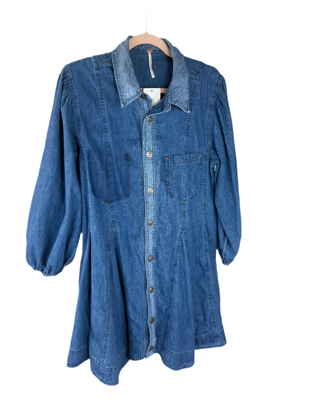 free people medium wash button up mini dress (xs)*