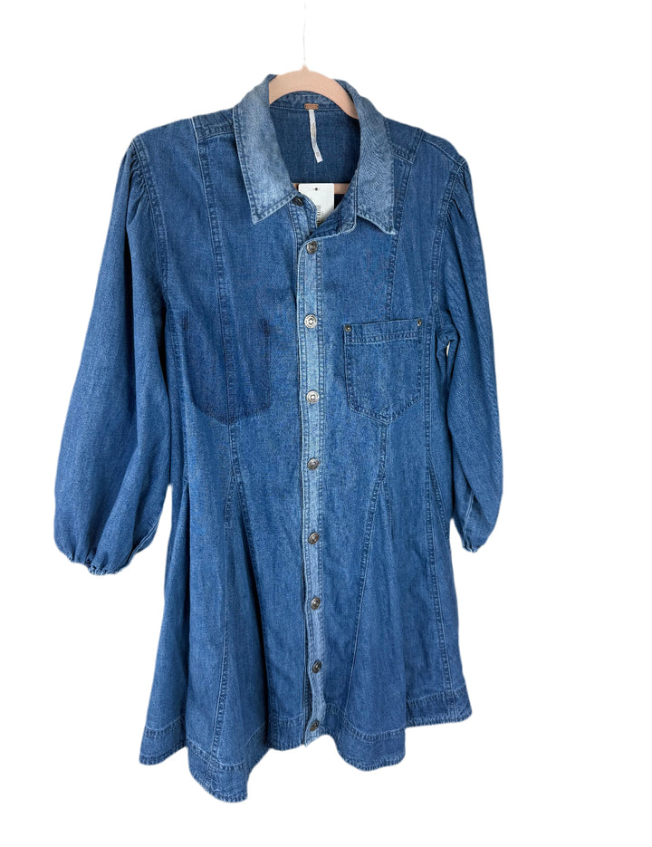 free people medium wash button up mini dress (xs)*