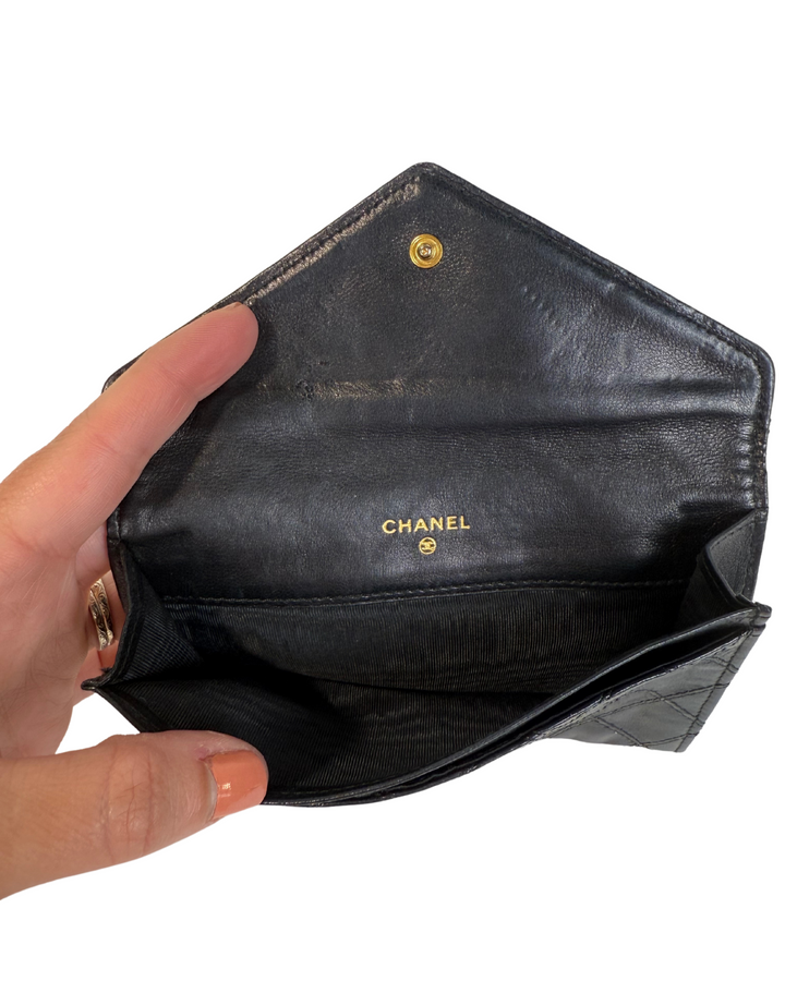 SOLD Chanel Vintage Diamond-Stitched Envelope Flap Leather Wallet