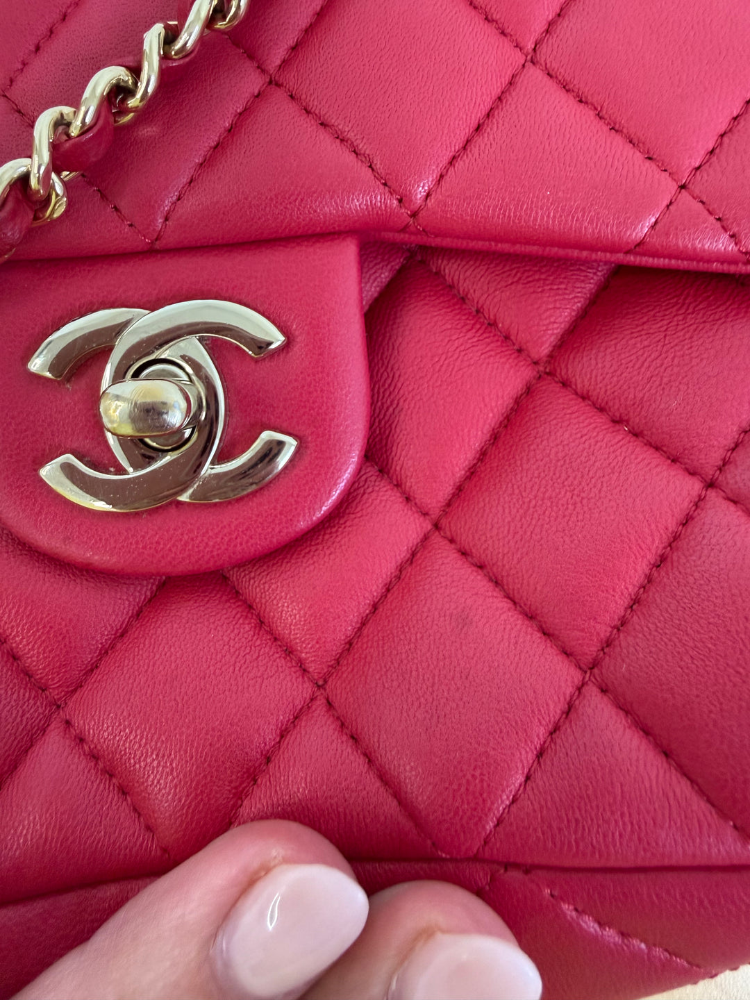 Chanel pink quilted lambskin backpack
