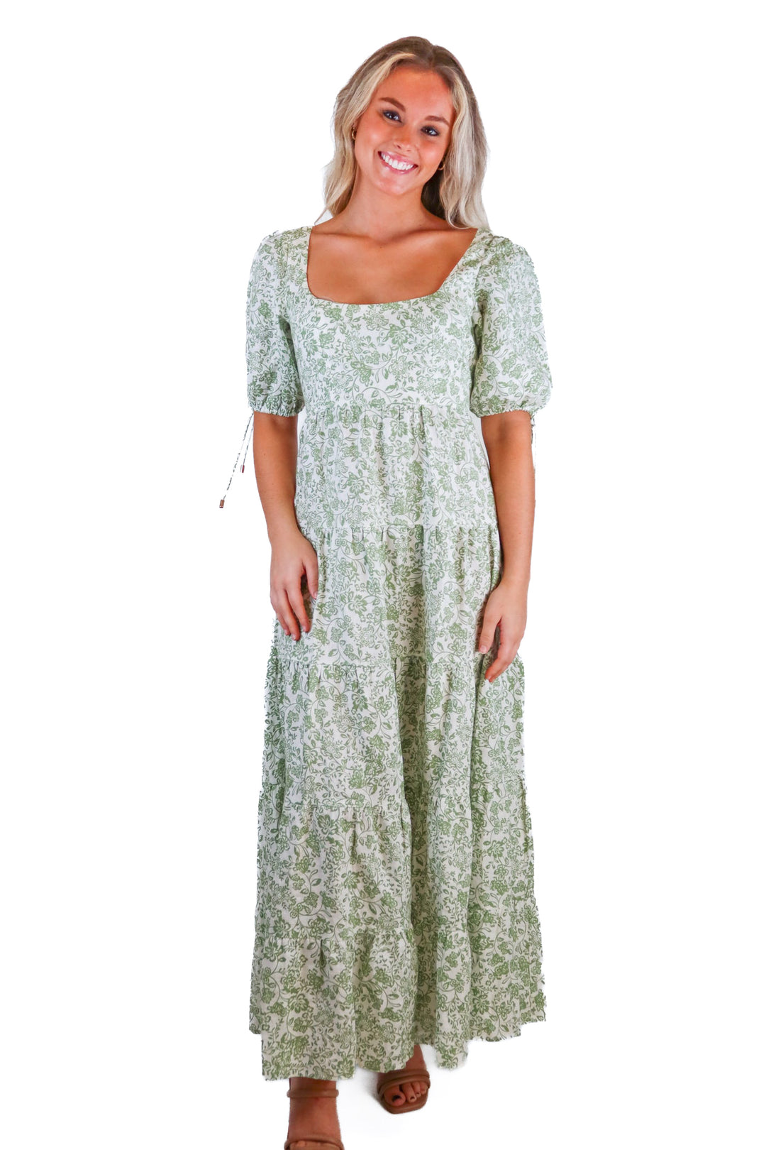 Kivari green/white floral midi dress (4; retail $369)