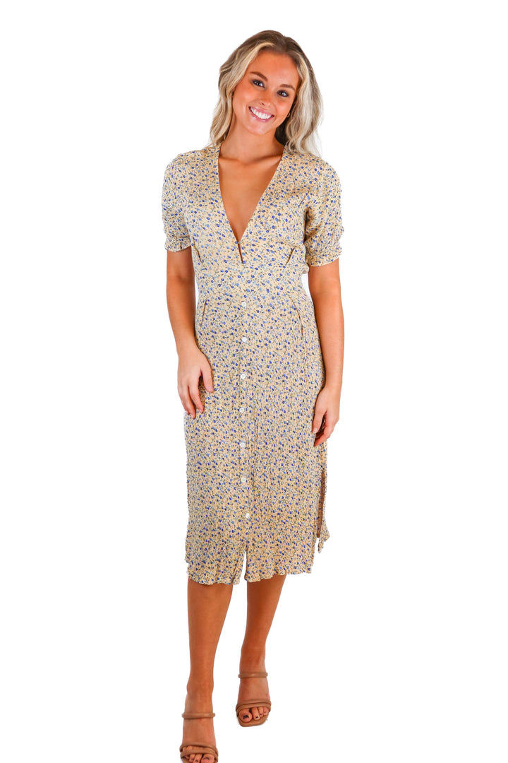 Faithfull The Brand yellow/blue floral dress (4; retail $220)