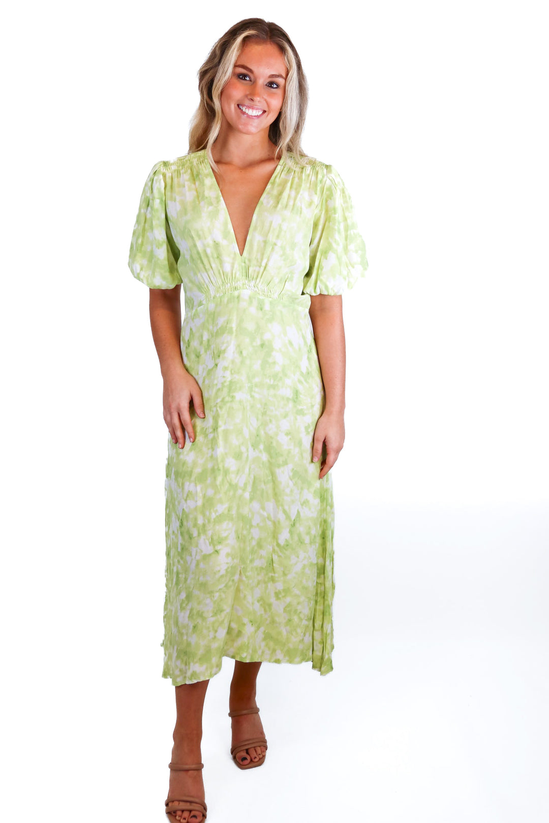 Faithfull The Brand green/white midi dress (4; retail $220)