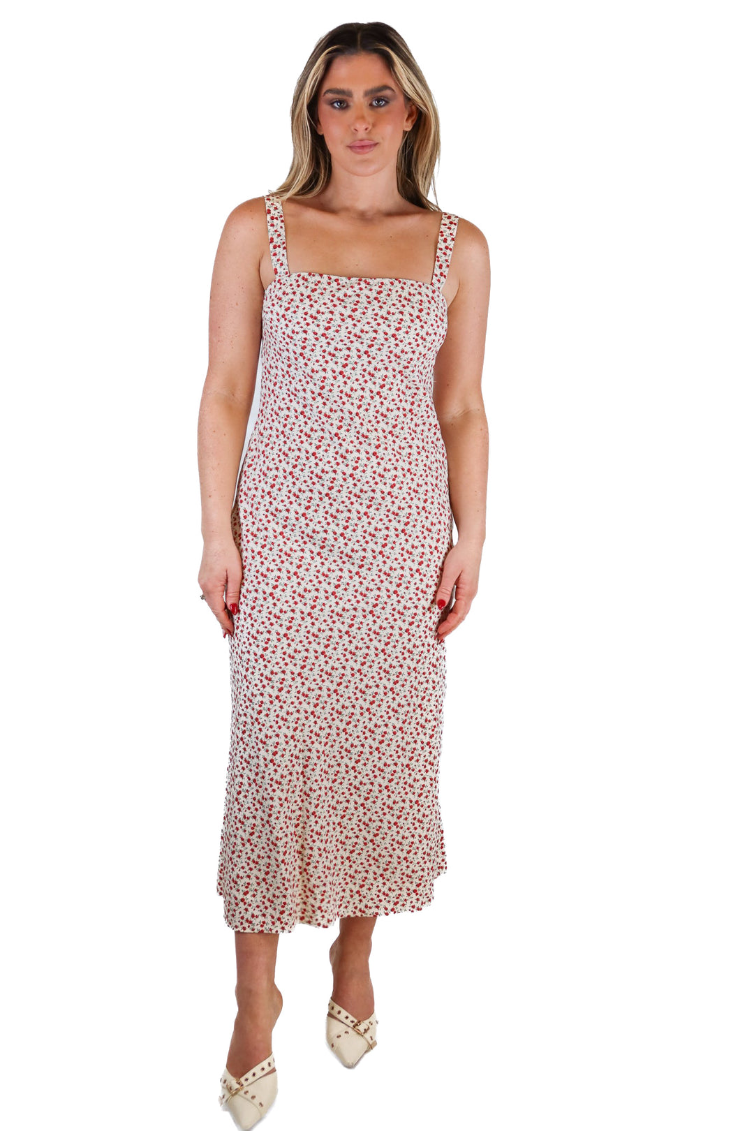 Abercrombie & Fitch cream w/ red roses midi dress NWT (S; $90)