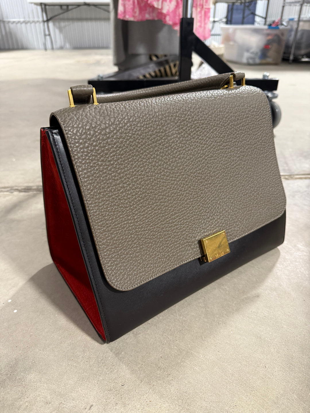 SOLD: Celine Bullhide Calfskin Medium Tri-Color Trapeze in Taupe (retail $2,300)