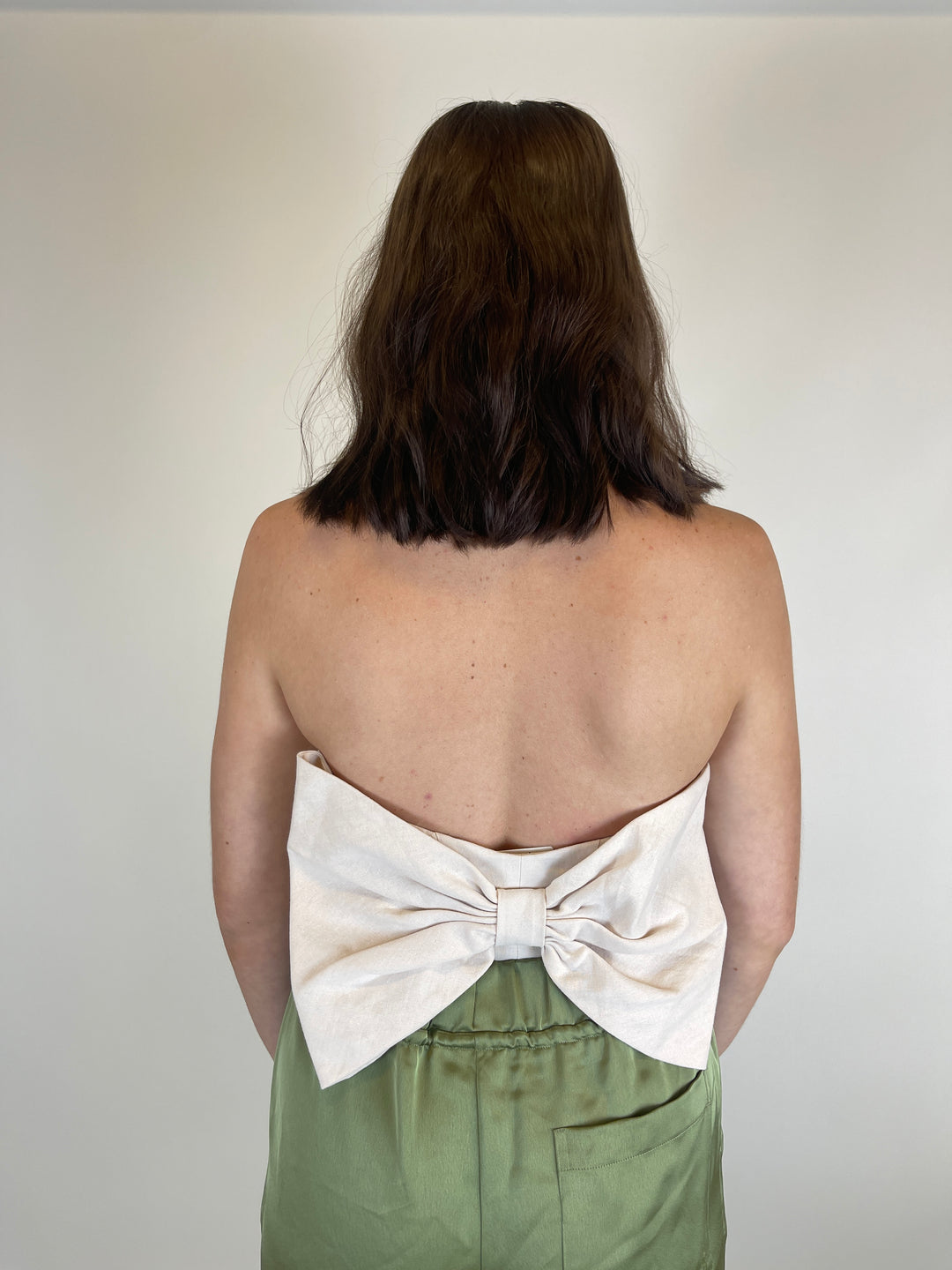 Hutch Beige Strapless Bow Back Cropped Top (6)*