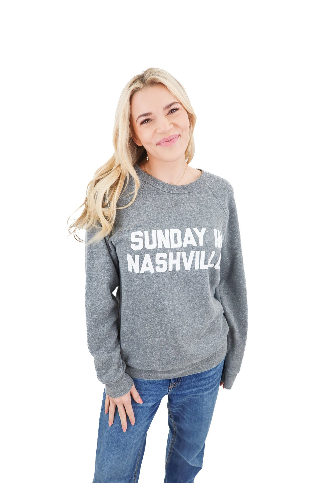 Living with Landyn Sunday In Nashville grey fleece sweatshirt (S)