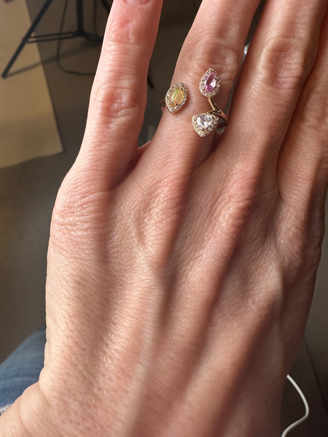 ks 3 Stone Open Ring (size 6)
