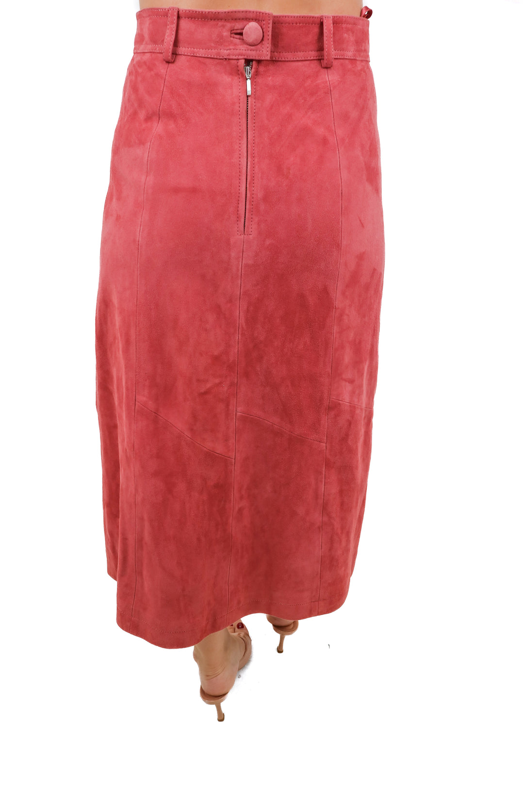 sezane pink suede midi skirt (34/ US2; retail $300)