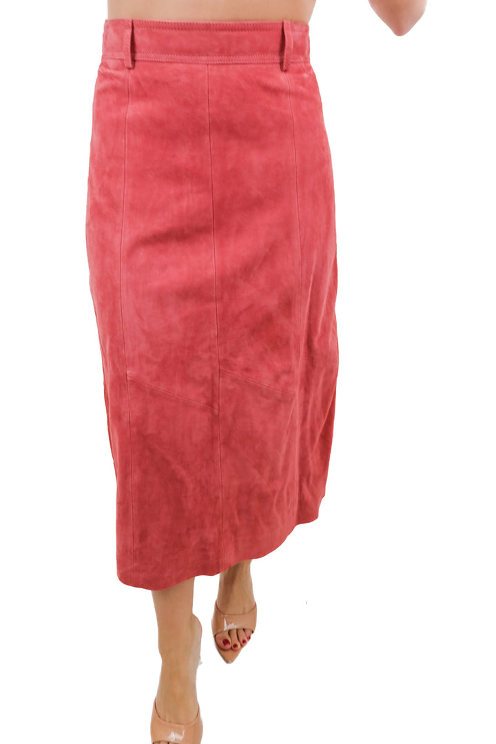 sezane pink suede midi skirt (34/ US2; retail $300)