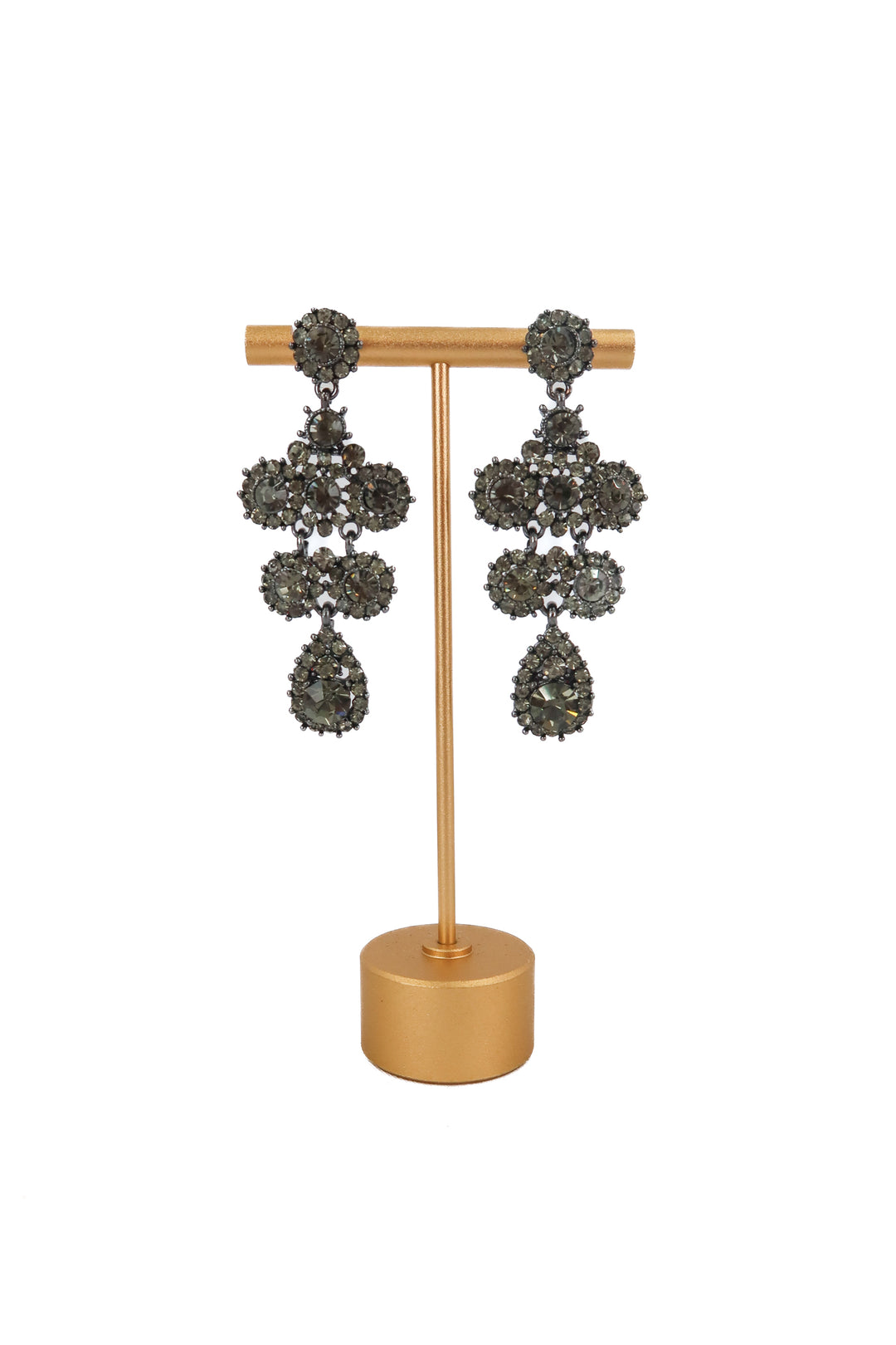 graphite crystal tier drop earrings