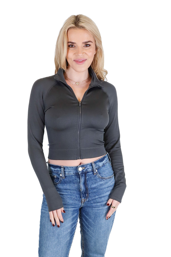 Fabletics Charcoal Zip Jacket (S)