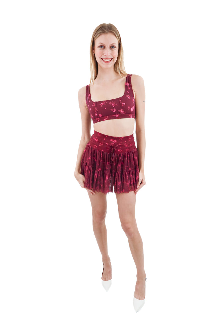 pop flex pink floral skirt and sports bra set (s; retail $102)