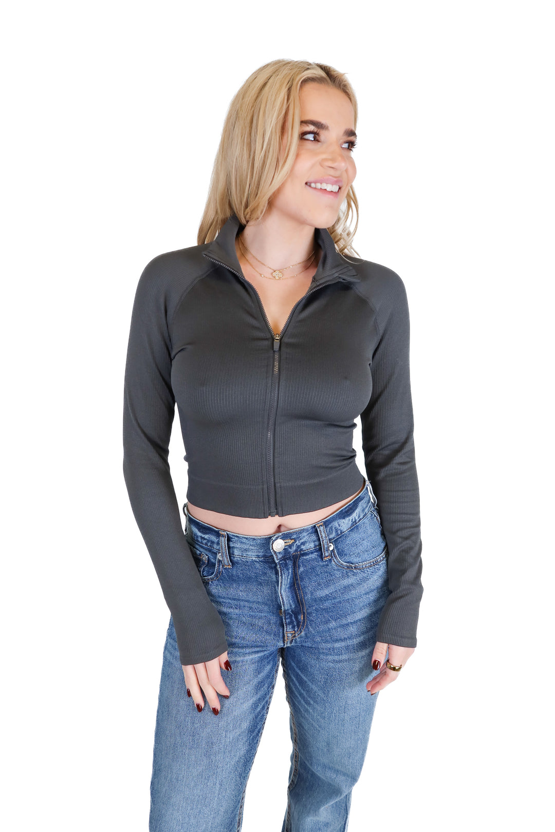 Fabletics Charcoal Zip Jacket (S)