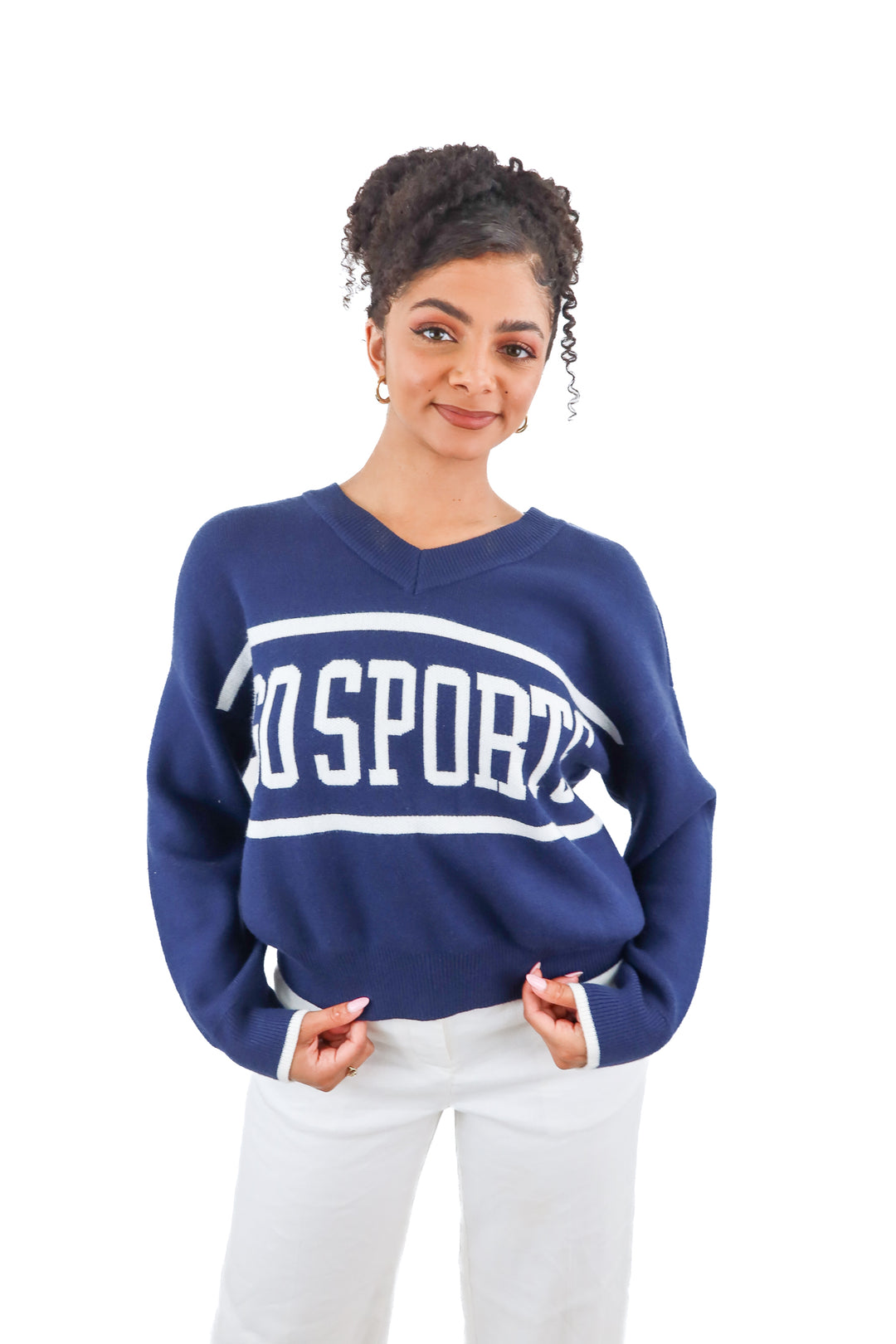 Abercrombie & Fitch blue knit "GO SPORTS" sweater (S)