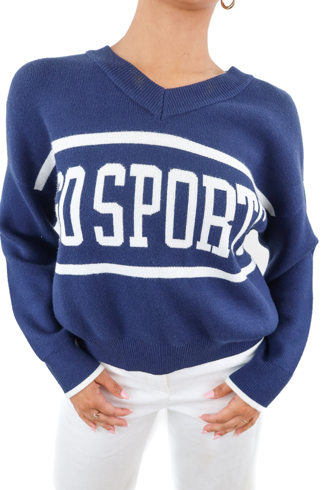 Abercrombie & Fitch blue knit "GO SPORTS" sweater (S)