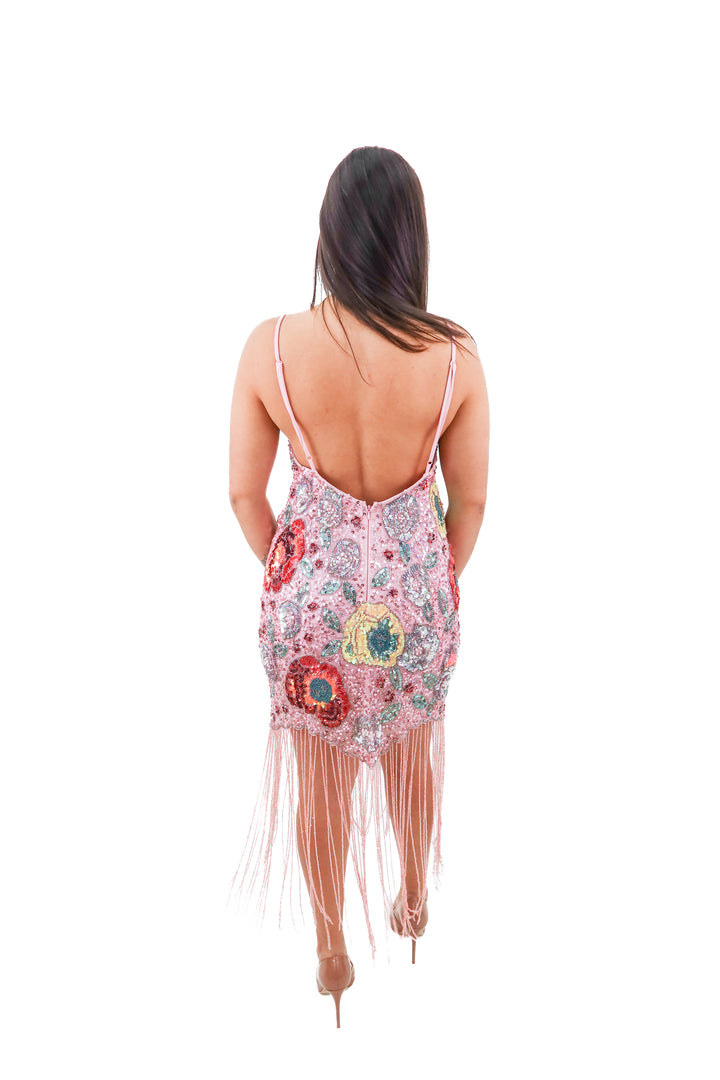 asos edition pink beaded fringe/ floral sequin mini dress (10)*