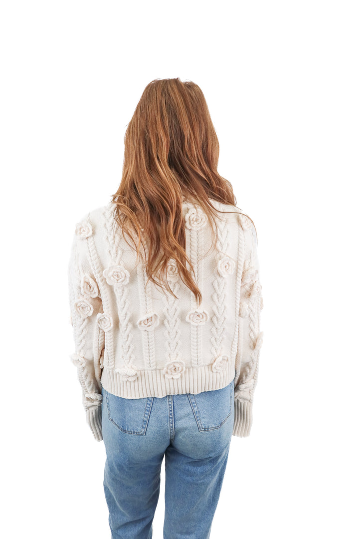 For Love and Lemons cream floral crochet knit turtleneck sweater (M; retail $229)
