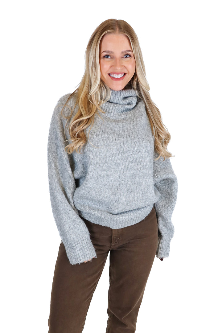 Lulus Grey Cowl Turtle Neck Sweater (S)