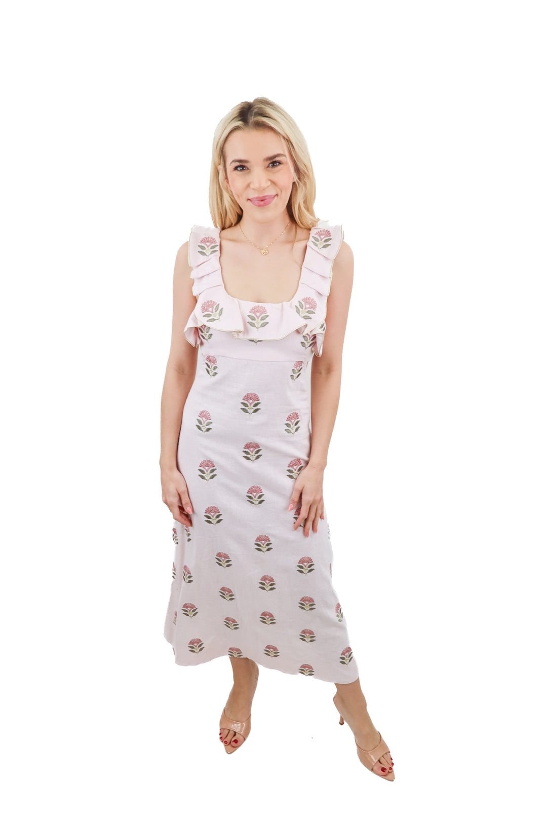 rosewater house pink floral maxi dress (xs/s; retail $1350)