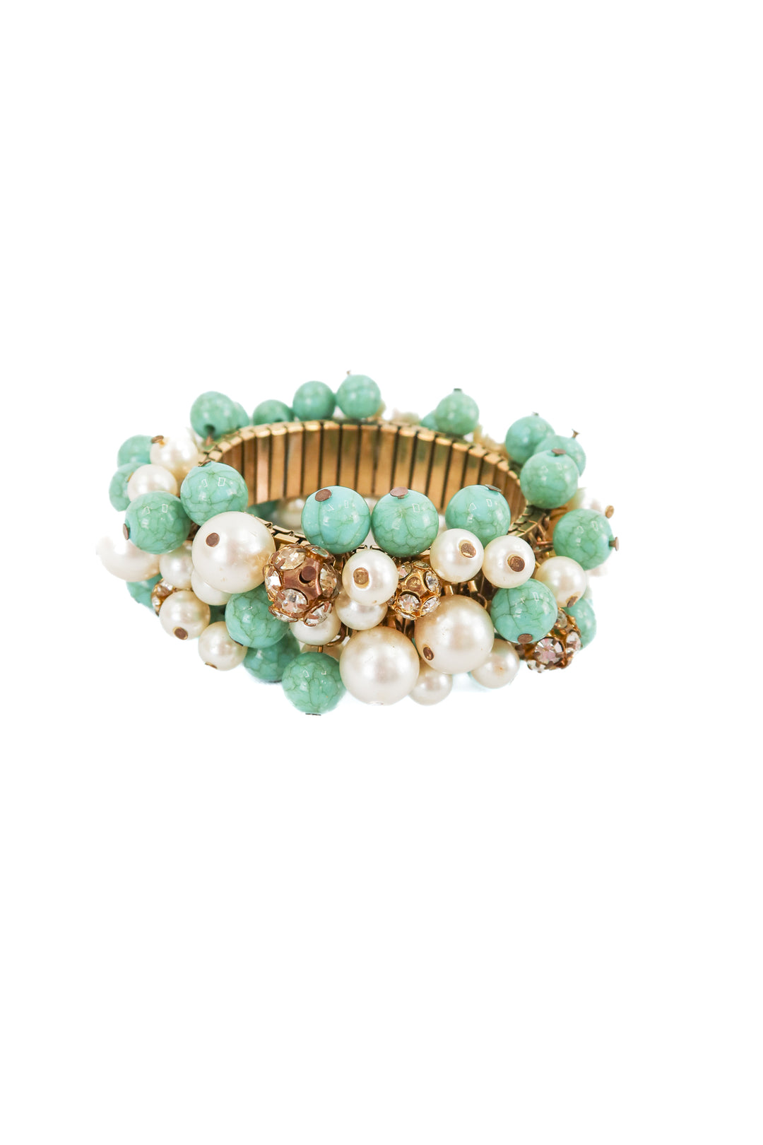 vintage 1950s turquoise bead and pearl bracelet