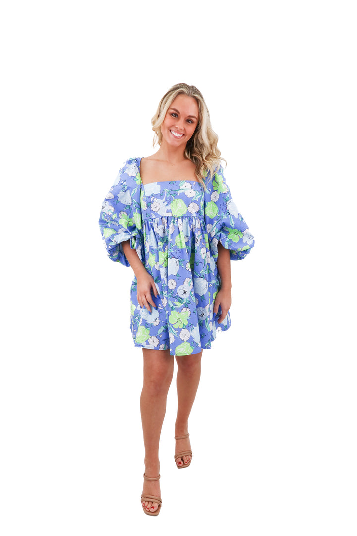 Asos blue floral puff sleeve dress (6; retail $145)