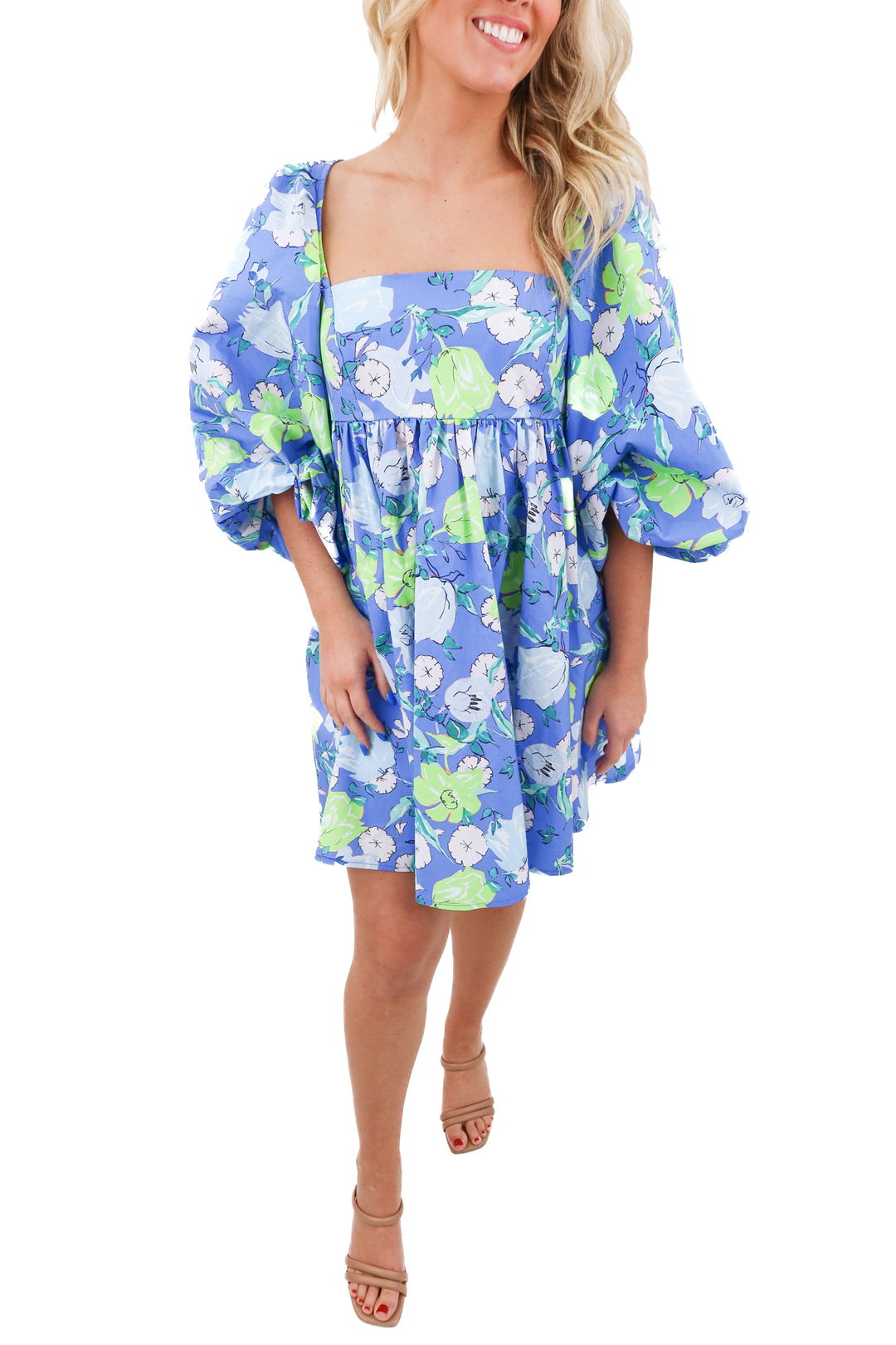 Asos blue floral puff sleeve dress (6; retail $145)