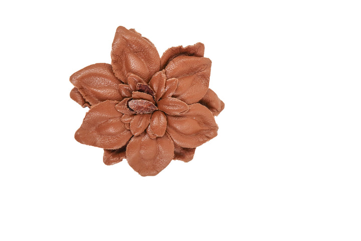 Brown leather flower brooch