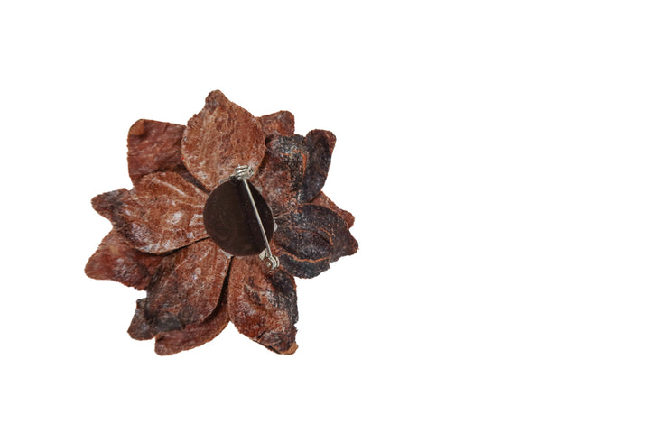 Brown leather flower brooch