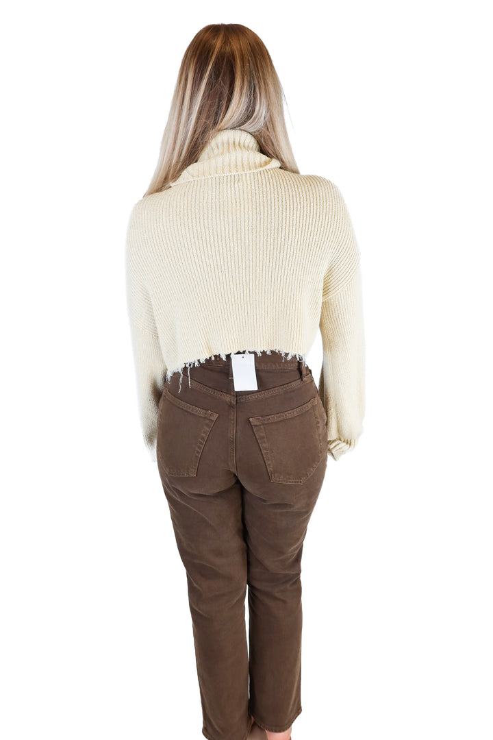 L'Academie Beige Ribbed Knit Turtleneck Sweater (M; retail $158)