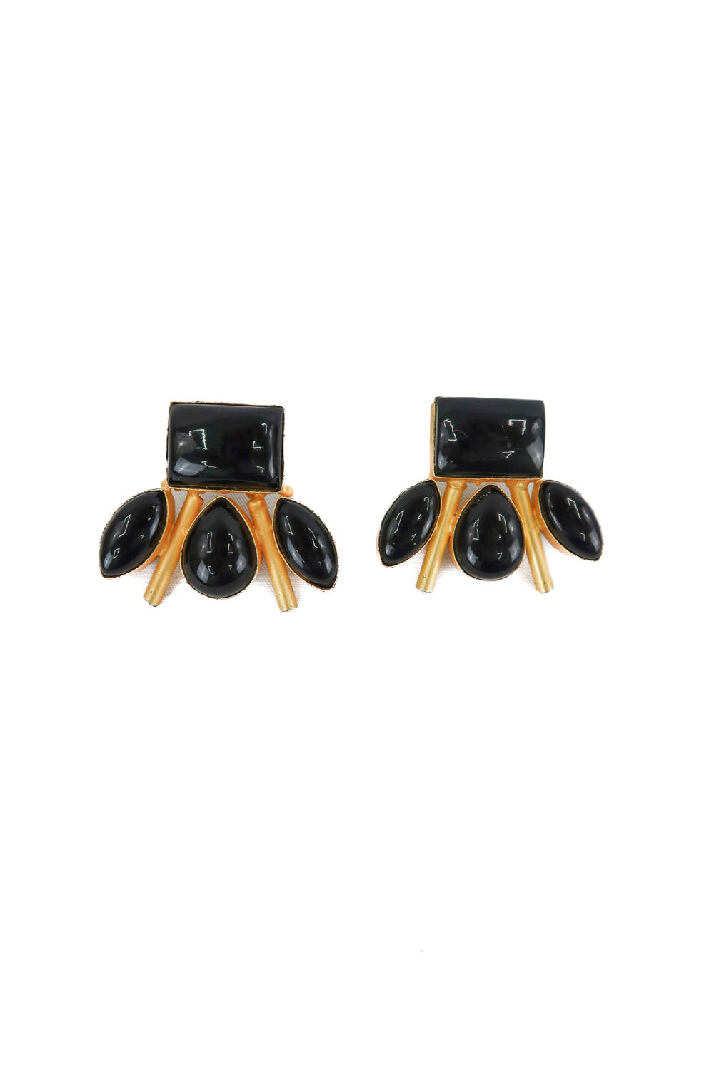 gold and black onyx studded earrings