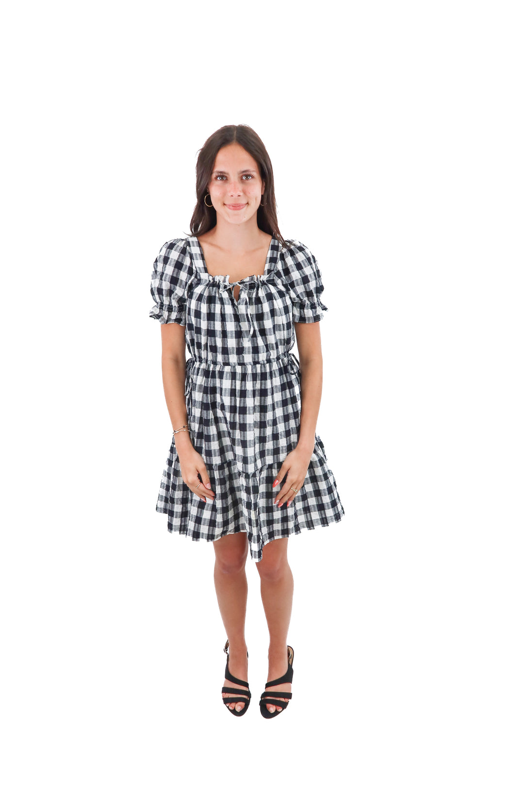 madewell black and white gingham midi dress (xs; retail $128)