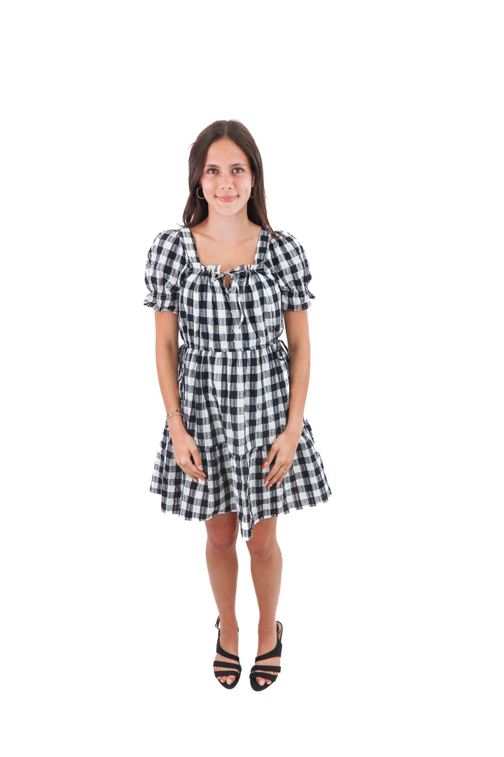 madewell black and white gingham midi dress (xs; retail $128)