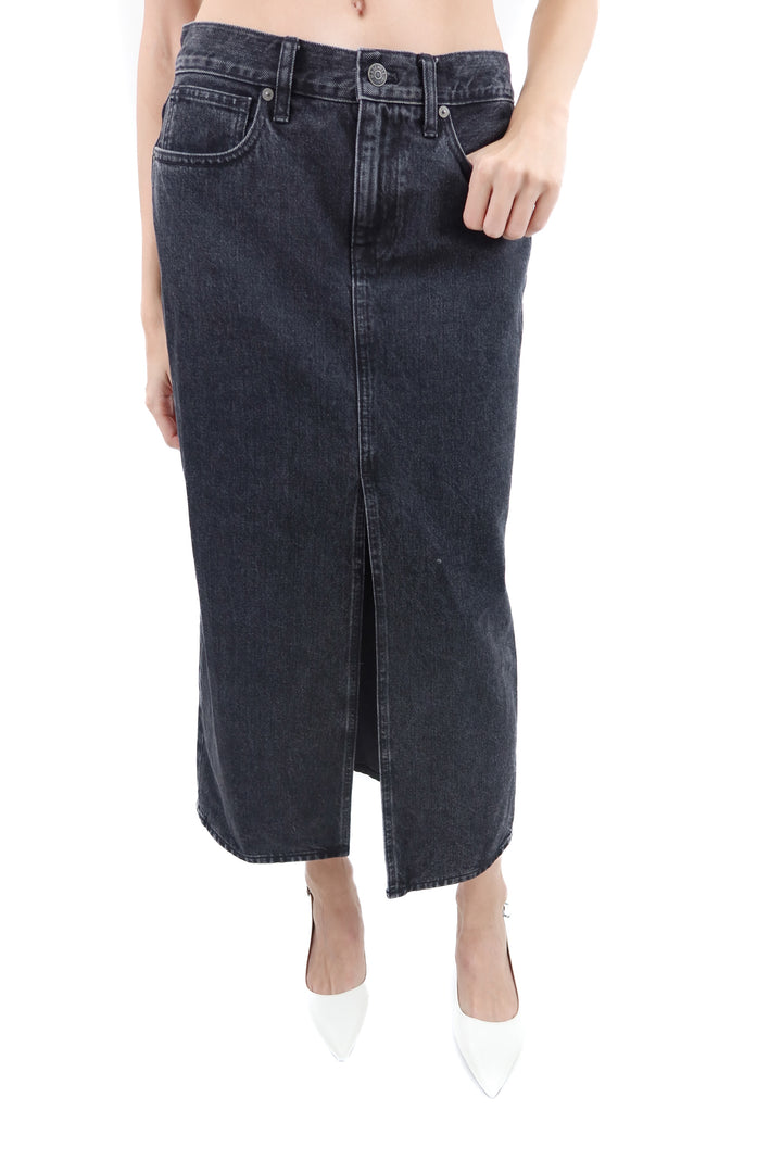 madewell black denim skirt (25; retail $138)