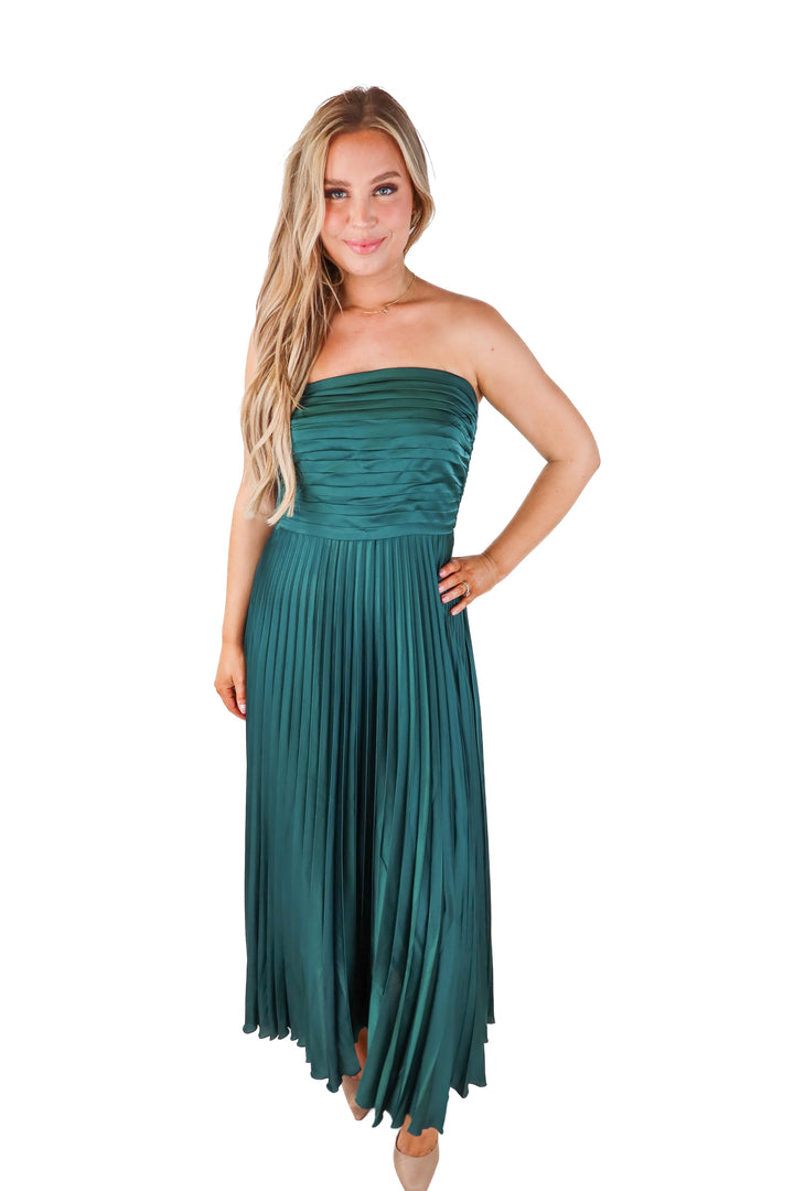 abercrombie & fitch green pleated strapless dress NWT (m; retails $150)