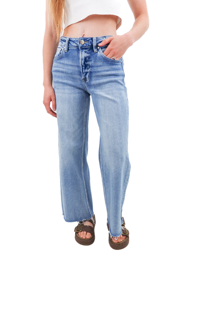 risen jeans light wash wide leg raw hem jeans (25)