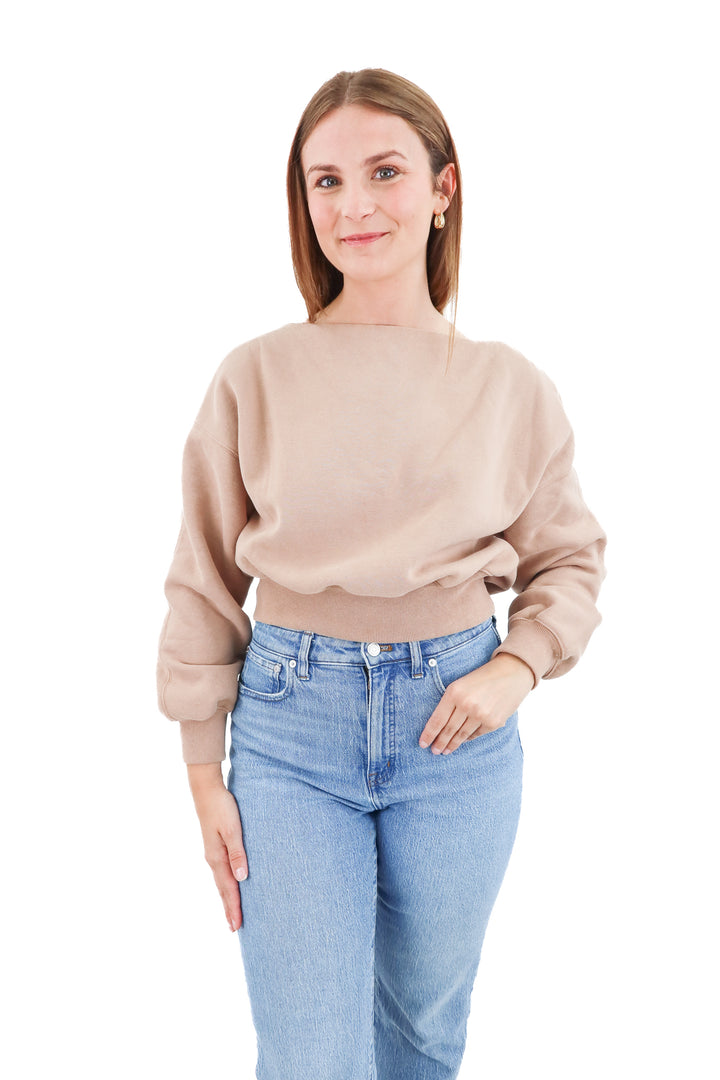 abercrombie & fitch tan wide neck sweatshirt (xs)