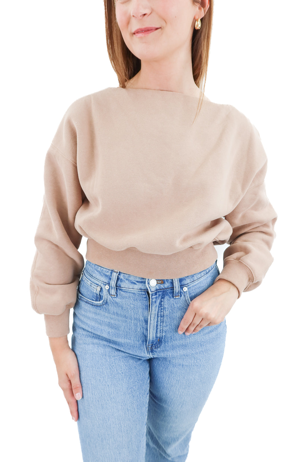 abercrombie & fitch tan wide neck sweatshirt (xs)