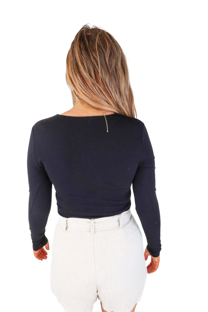 all the ways black vneck bodysuit (m; retail $60)