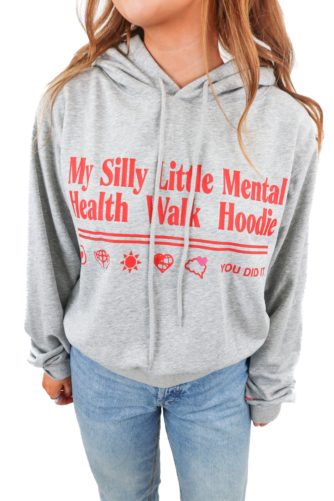 The Mayfair Group grey "my silly little mental health walk hoodie" (S/M; retail $118)