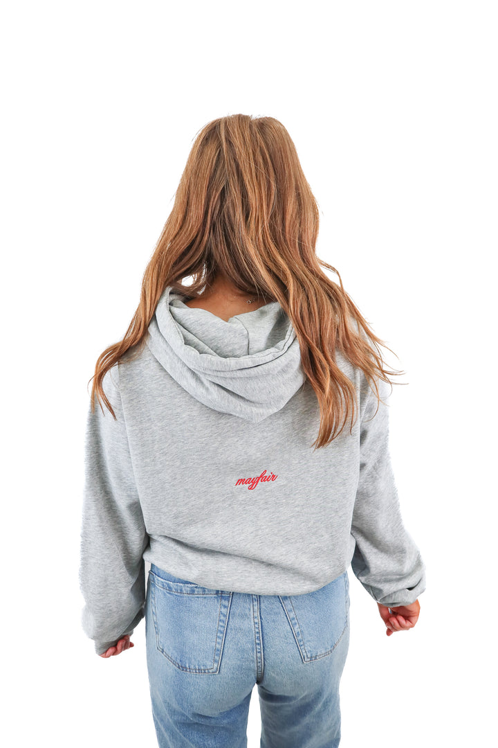 The Mayfair Group grey "my silly little mental health walk hoodie" (S/M; retail $118)
