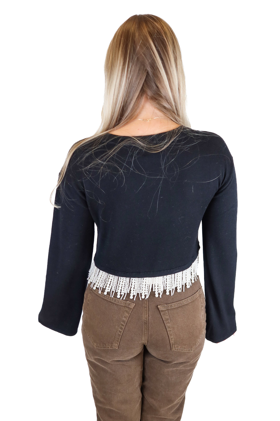 Lovers and Friends Black and Pearl Fringe Top (S)