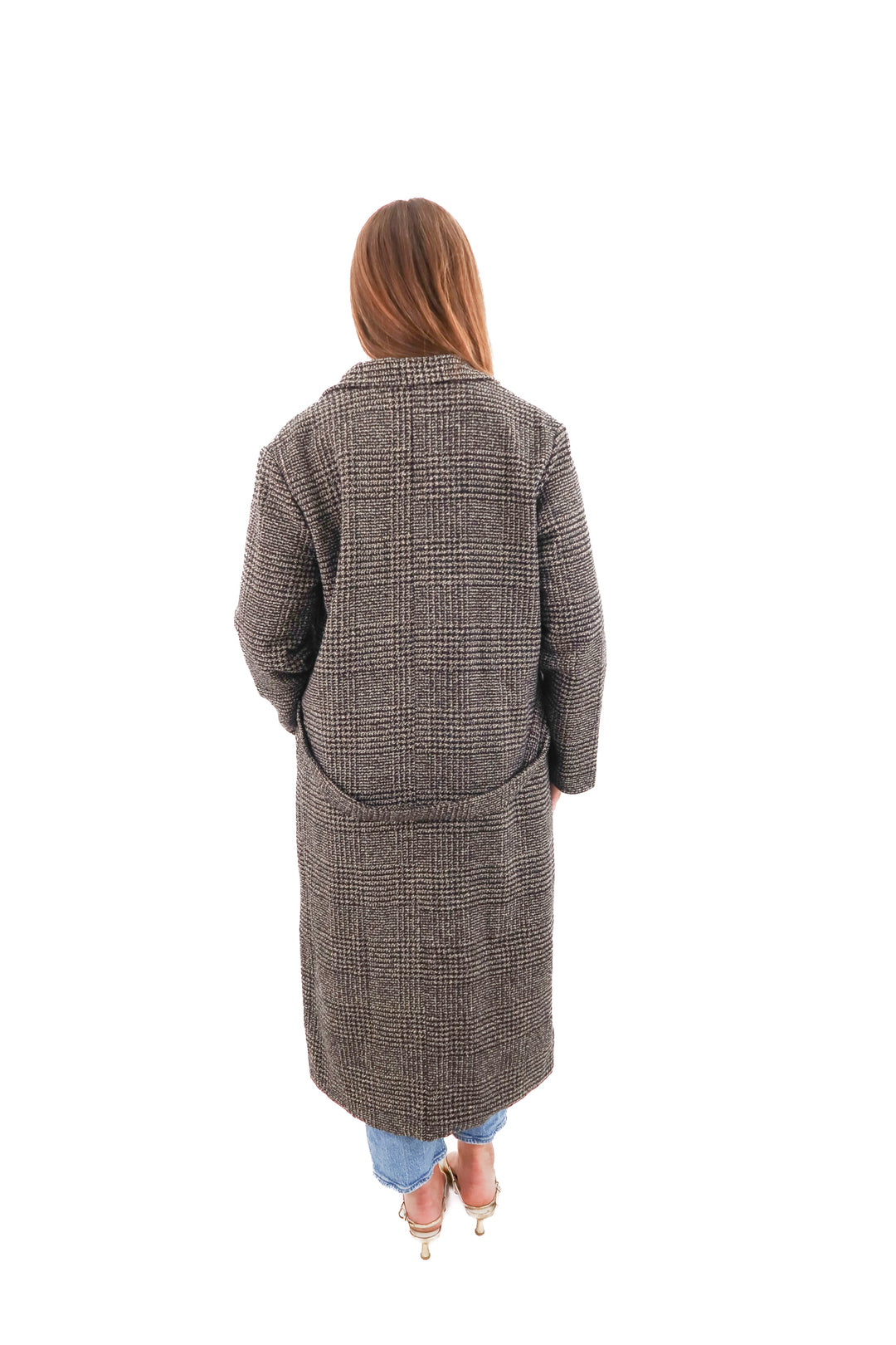 brown/black houndstooth long coat (s)