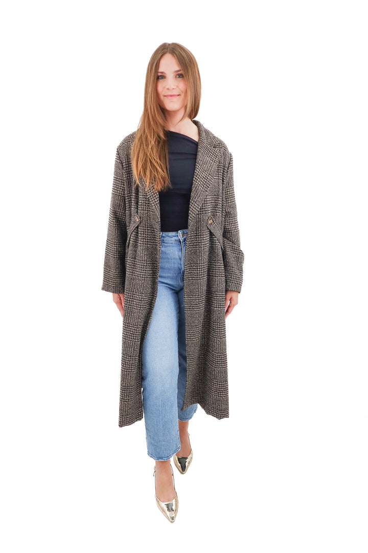 brown/black houndstooth long coat (s)