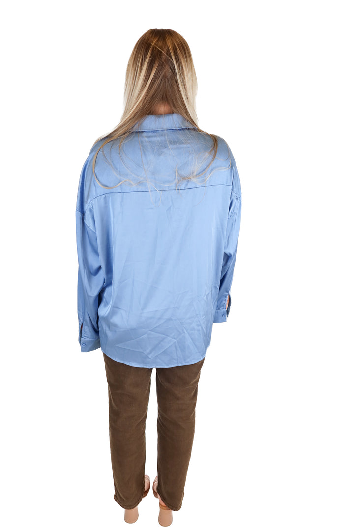 Slate Blue Satin Button Down Top (L)