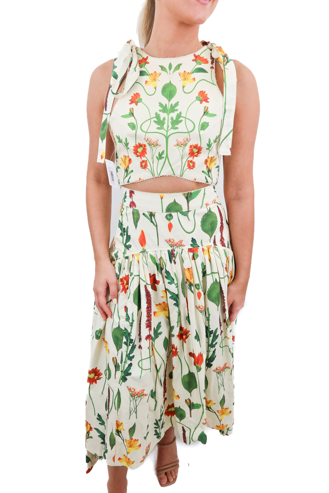 agua cream floral set (xs; retail $1,390)